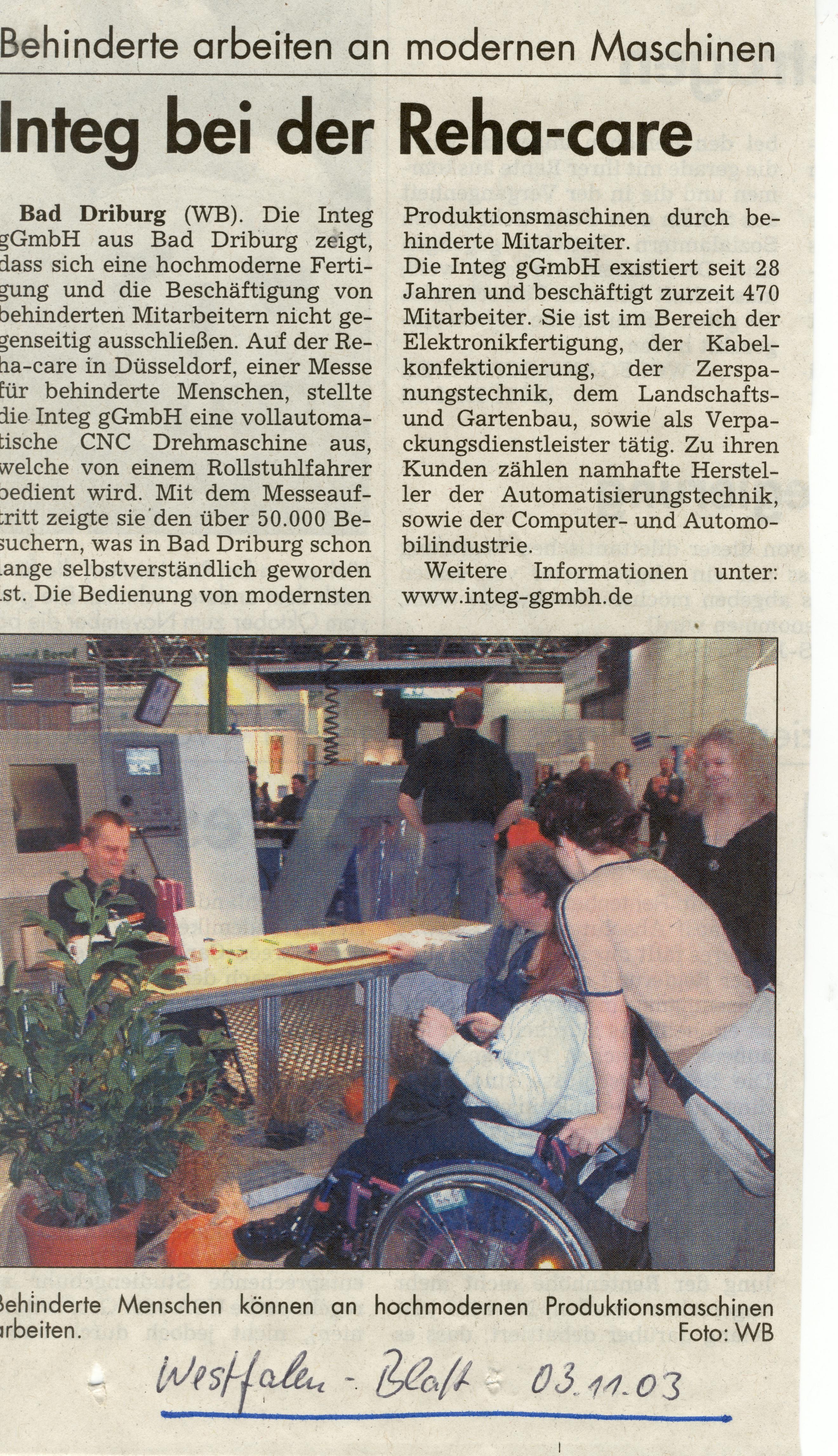 Westfalen-Blatt 03.11.2003