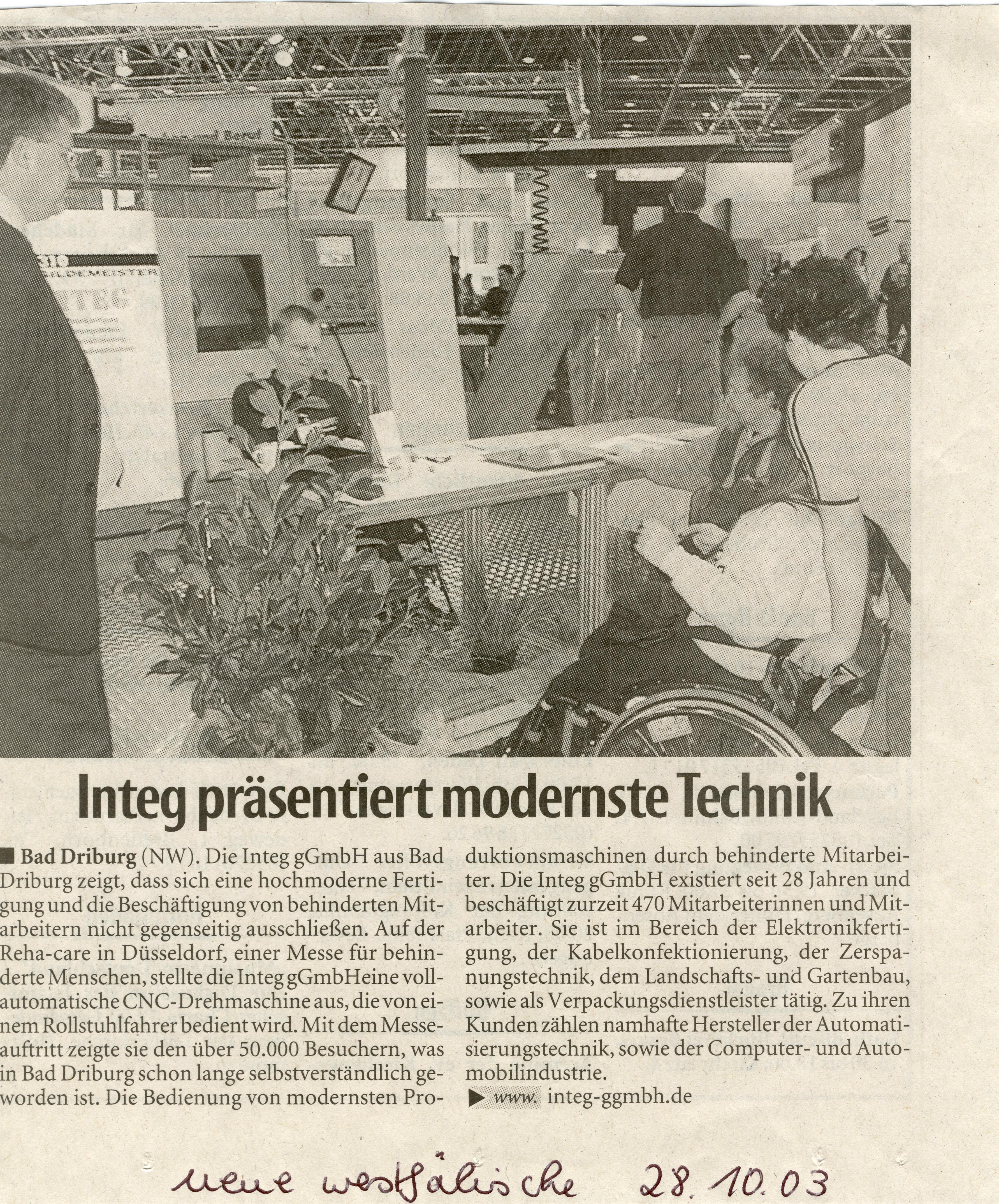 Neue Westfälische 28.10.2003